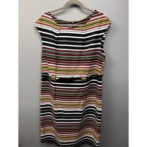 ILE New York Midi Dress Women’s Size 14 Sleeveless Stretch Striped Colorful Belt